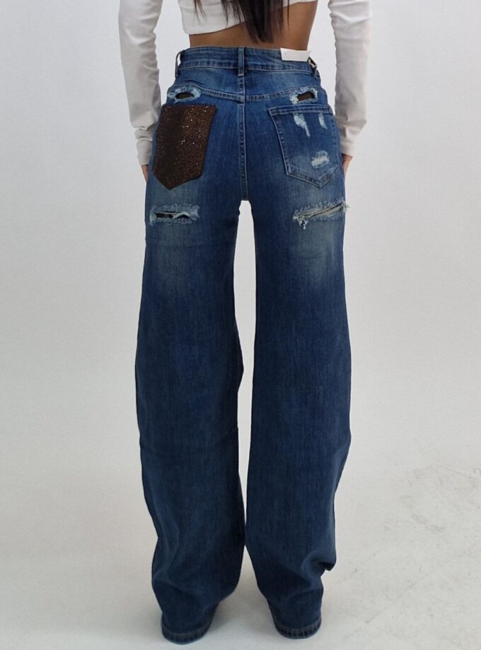 Jeans Wide Leg Tasca Brown Glitter