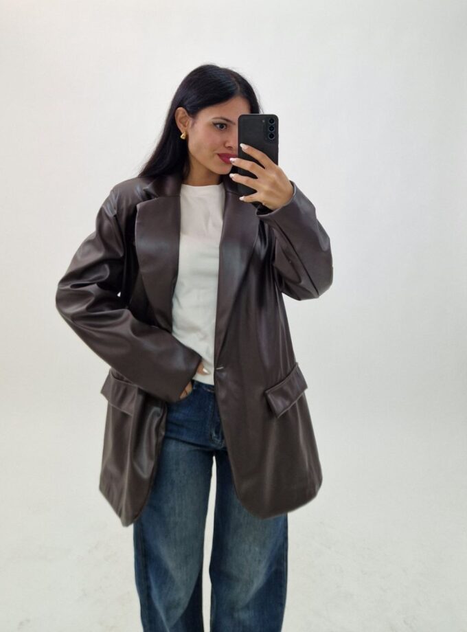 Blazer In Ecopelle - Marrone