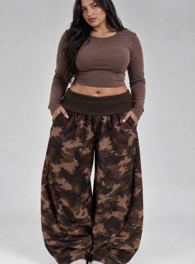Pantalone Sportivo Balloon Military Curvy - Marrone