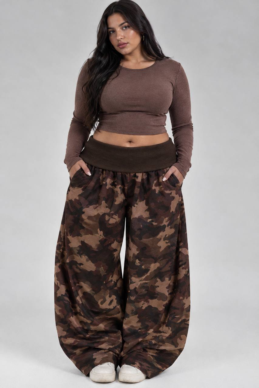 Pantalone Sportivo Balloon Military Curvy - Marrone